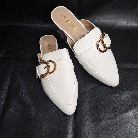Dream Pairs Women's White Pointed Toe Flat Slip On Mules Size 9 - Picture 5 of 16